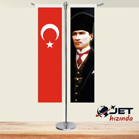 Jethızında Türk Bayrağı Ve Atatürk 2'li T Masa Bayrağı Takımı
