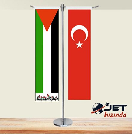 Jethızında Filistin Ve Türk Bayrağı 2'li T Masa Bayrağı Takımı