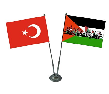 Jethızında Filistin ve Türk Bayrağı 2'li Masa Bayrağı Takımı