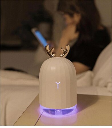 Beyaz Geyik Hava Nemlendirici Ultrasonik Aromaterapi Difüzör Ile Renkli Led Gece Işığı Mini Yağ Difü