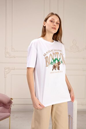 Baskılı Geniş Kesim Kadın T-shirt