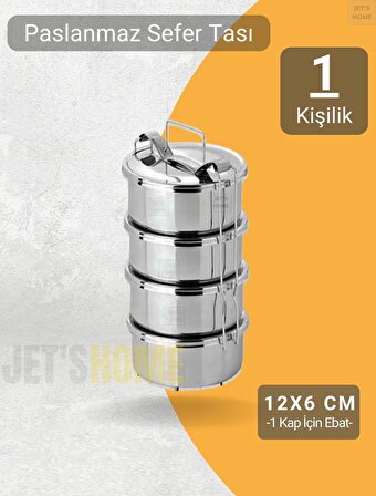 4’lü Sefer Tası 12x6 cm Yemek Taşıma Kabı Paslanmaz Çelik No:1