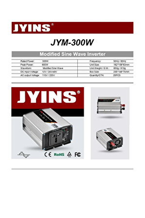 JYINS 300W Watt 12v Volt Modifiye Sinüs Inverter-invertör