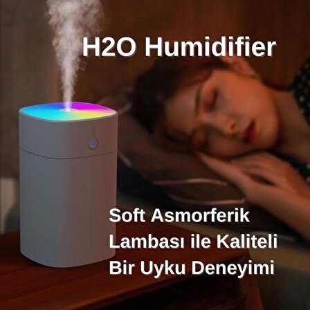 H2O Humidifier 400ml Ultrasonik Hava Nemlendirici Buhar Makinesi ve Aroma Difüzörü (Gri)