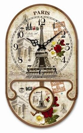 MUTFAK › AHŞAP SAATLER › Saatler-MB SARKAÇLI PARIS EYFELLİ DUVAR SAATİ-KÜÇÜK-25*14*3,5 CM