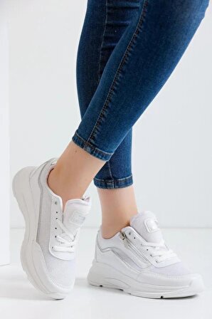 Fermuarlı Konforlu Beyaz Kadın Sneaker