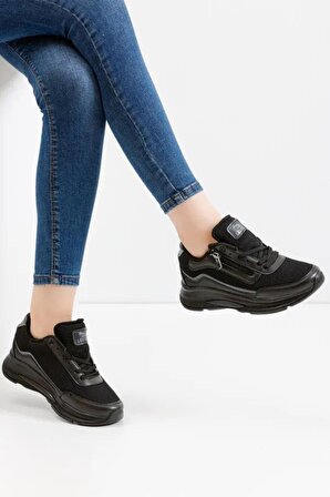 Fermuarlı Konforlu Siyah Kadın Sneaker