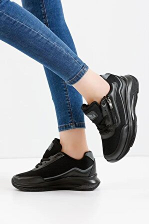 Fermuarlı Konforlu Siyah Kadın Sneaker