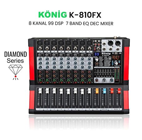 König K-810 FX 8 Kanal 7 Band Equalizer 99 Dsp Effect Diamond Serisi Dec Mixer