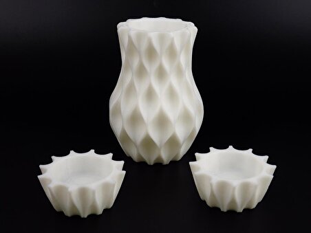 K3DMakers Beyaz Dekoratif Vazo Ve Tealight Mumluk 3'lü Dekorasyon