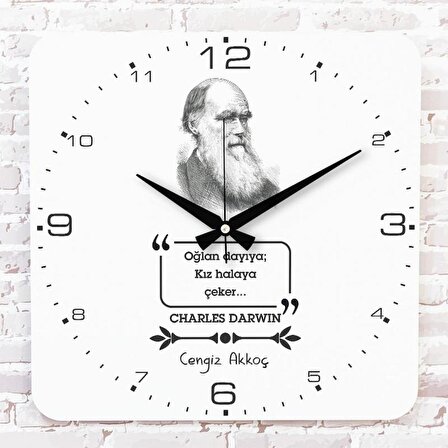 Kişiye Özel Charles Darwin Tasarımlı Hediye Ahşap Saat 33cm KA01-1726