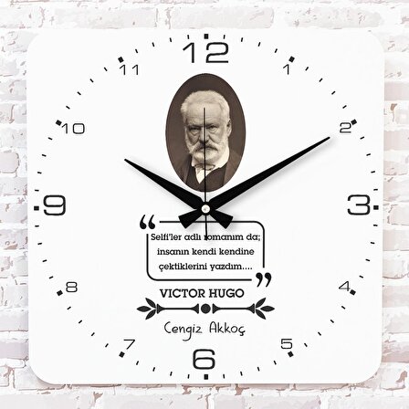 Kişiye Özel Victor Hugo Tasarımlı Hediye Ahşap Saat 33cm KA01-1730