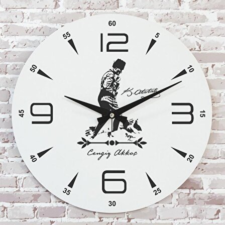 Kişiye Özel Atatürk Tasarımlı Hediye Ahşap Saat 33cm  KA02-1452