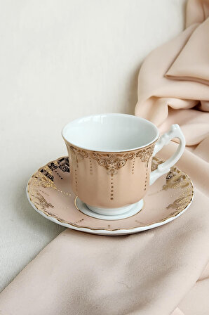 Rose Damat Kahvesi Seti: Fincan + Su Bardağı + Geyik Figürlü Mermer Lokumluk