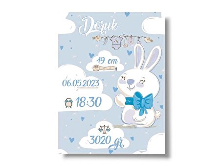 Bebeloya Tavşanlı Tema Doğum panosu, kız ve erkek bebek tablosu, bebek doğum hediyesi