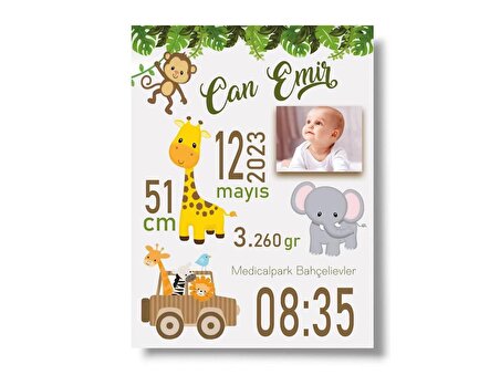 Bebeloya Sevimli hayvanlar tema Doğum panosu, erkek bebek tablosu, bebek doğum hediyesi