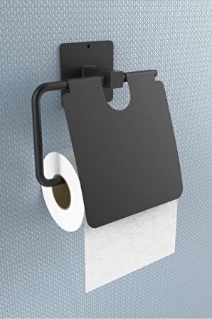 Yapışkanlı Kapaklı Siyah Tuvalet Kağıdı Tutacağı/Tuvalet WC Kağıtlık
