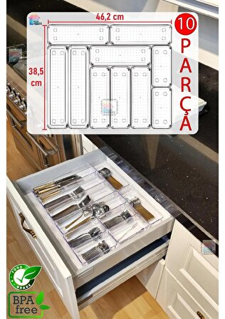 10'lu Set Modüler Kaşıklık Şeffaf Çekmece Içi Düzenleyici Mutfak Buzdolabı Organizer Düzenleyici Set