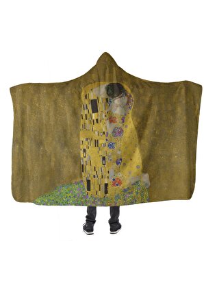 The Kiss Gustav Klimt Kapüşonlu Battaniye