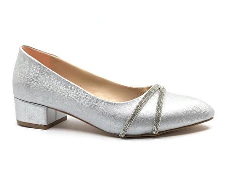 Mehtap Çift Şerit Taş Detaylı 4 cm Topuklu Kadın Klasik Ayakkabı