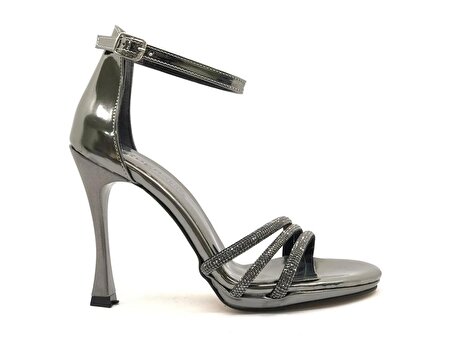 İremsu Üç Şerit Taş Detaylı 11 cm Platform Topuklu Kadın Abiye Ayakkabı