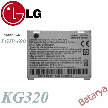 LG KG320 Batarya LG KG320 LGIP-600 Uyumlu Yedek Batarya