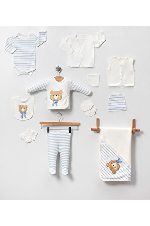 Kutulu Erkek - Yenidoğan Bebek Kıyafetleri Ayıcıklı 11'li Hastane Çıkışı Setleri Süzene Nakışlı