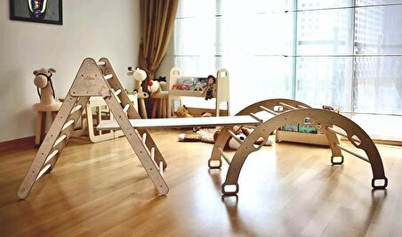 Kidoppo Pikler - Montessori Tırmanma Seti | Üçgen - Kemer - Merdiven Rampa Set | Tam Aktivite Seti | Okul Öncesi Eğitim Seti