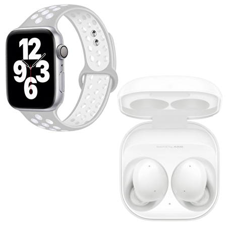 Samsung Uyumlu Galaxy Buds+ Beyaz Bluetooth Kulaklık Watch 7 Gümüş Nike Akıllı Saat