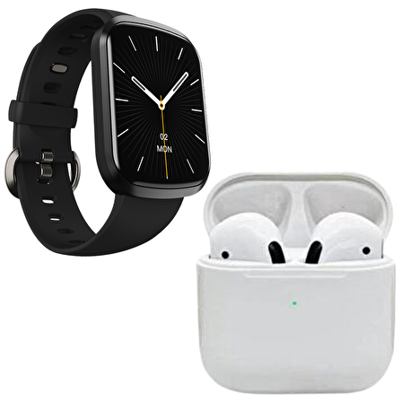 Pro 5 Beyaz Bluetooth Kulaklık HW13 Smartwatch Siyah Akıllı Saat