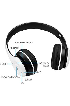 P47 Beyaz  Extra Bass Wireless Bluetooth Kulaklık 5.0 Fm Radyo