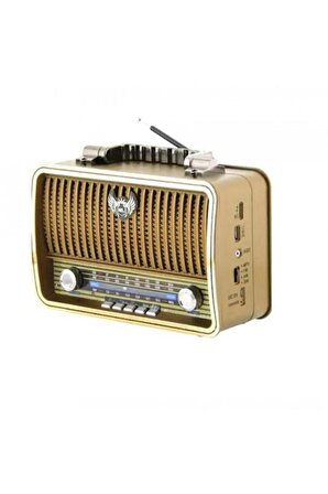 Nostaljik Radyo Müzik Kutusu Şarjlı Bluetooth Usb Sd Mp3 Pg 4401-Açık Kahverengi