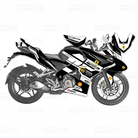 Bajaj Pulsar RS 200 Ferrari Design Siyah Sticker Set