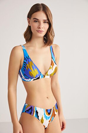 Kom Ildait Desenli Toparlayıcı Üçgen Bikini Mavi