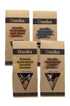 QUOKA Karışık Tahinli Zencefil Fıstık Ezmeli Tuzlu Kurabiye 4 Paket 80gr