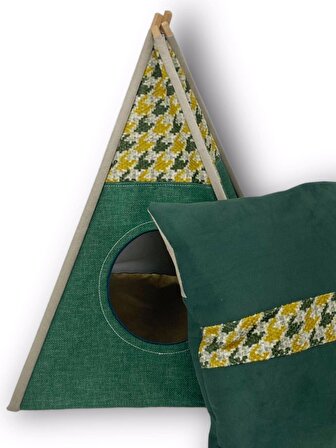 Kemique Üstü Kapalı Çadırlı Yeşil Küçük Irk Köpek Yatağı