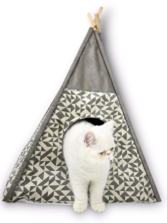 Tepee Six Kedi Evi, Kedi Barınağı, Kedi Çadırı, Minderli Kedi Yatağı