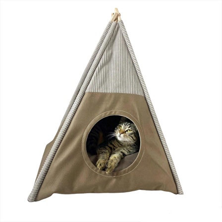 Tepee One Kedi Evi, Kedi Barınağı, Kedi Çadırı, Minderli Kedi Yatağı