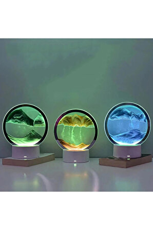 Led Işıklı Kum Saati Ev Ofis Dekorasyonu 7 inç Kum Sanatı 3D Gece Lambası Kum Sanatı Mor