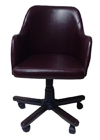 Ofis Koltuğu Çalışma Sandalyesi Ahşap Ayaklı Kahverengi Renkli Suni Deri