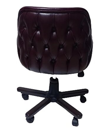 Ofis Koltuğu Çalışma Sandalyesi Ahşap Ayaklı Kahverengi Renkli Suni Deri