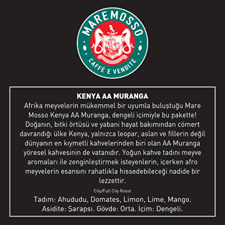 Kenya AA Muranga Çekirdek Filtre Kahve 250 Gr.