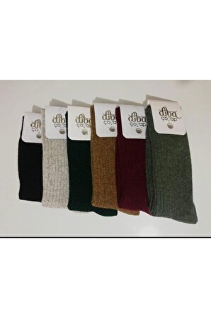 Diba Kadın Yün Boydan Çizgili Karışık Renk Soket Çorap - 6 Adet