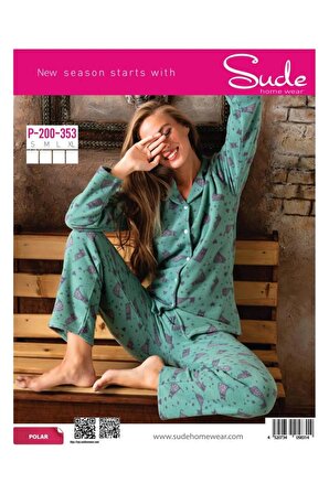 Sude Kadın Gömlek Önden Düğmeli Polar Desenli Pijama Takımı P200/353 - 1 Adet