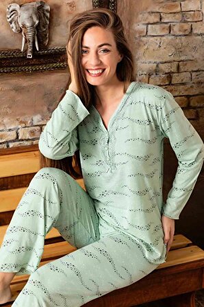 Sude Kadın Bambu V Yaka Uzun Kol İnce Pijama Takımı 4397 - 1 Adet