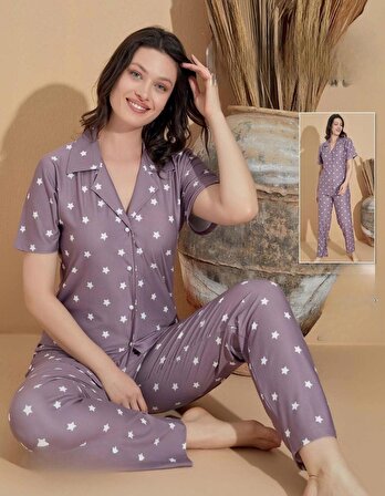 Boyraz Kadın Milan Boydan Düğmeli Kısa Kol İnce Pijama Takımı 11032 - 1 Adet