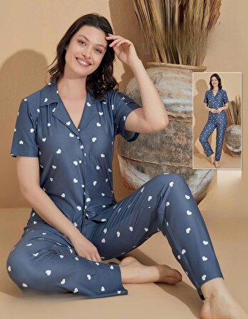 Boyraz Kadın Milan Boydan Düğmeli Kısa Kol Füme İnce Pijama Takımı 11033 - 1 Adet