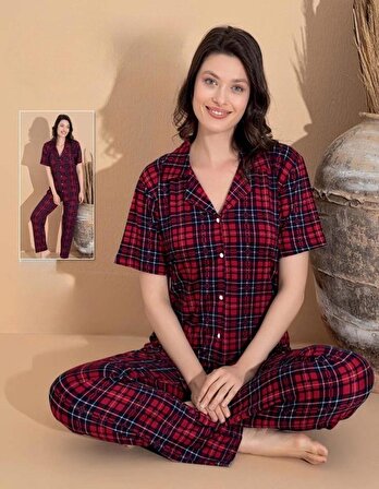 Boyraz Kadın Milan Boydan Düğmeli Kısa Kol İnce Pijama Takımı 11065 - 1 Adet