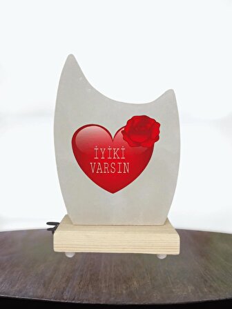Dekoratif Çankırı Kaya Tuzu Masa Ve Gece Lambası Plaket Modeli Kalp Baskılı
