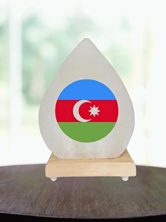 Dekoratif Çankırı Kaya Tuzu Masa Ve Gece Lambası Damla Modeli Azerbaycan Bayrağı Baskılı